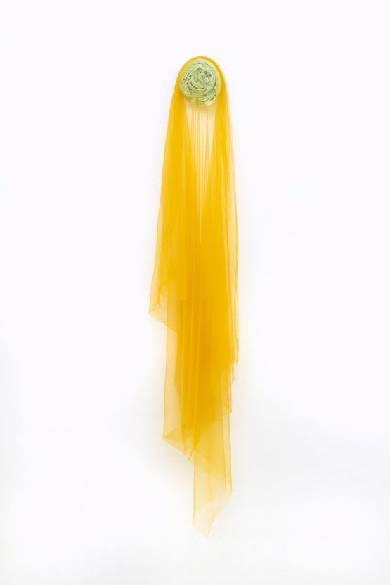 in the beginning there was time as if splashed with bouncy eye masks an experience in stretched yellow or a bee might be a star of a great drama as if splashed with bouncy eye masks an experience in stretched yellow or a bee might be a star of a great drama 05 by Astrid Svangren contemporary artwork Textile