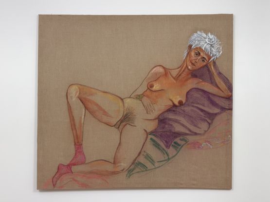 Desnuda y con zoquetes Nude with socks by Marcia Schvartz contemporary artwork Drawing