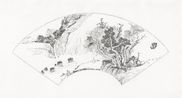 Fan painting Quiet Contemplation by Li Qing contemporary artwork Drawing