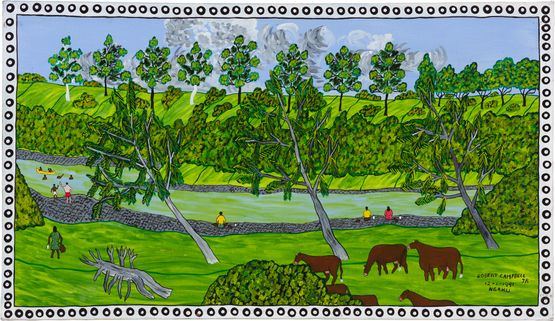 Fishing and swimming at Turoolka by Robert Campbell Jnr contemporary artwork Painting
