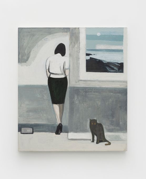 Untitled - Person Seascape and Cat by Liu Xiaohui contemporary artwork Painting