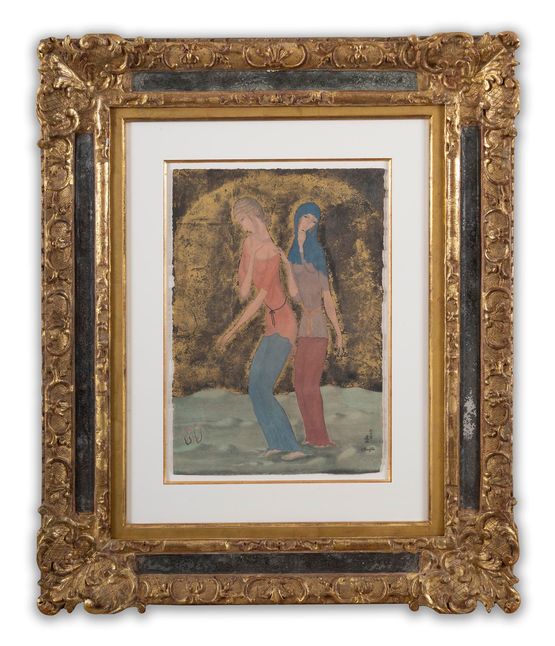 Deux jeunes femmes dans un paysage by Leonard Tsuguharu Foujita contemporary artwork Works on Paper