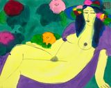 A Beauty Wearing a Floral Hat by Walasse Ting contemporary artwork painting