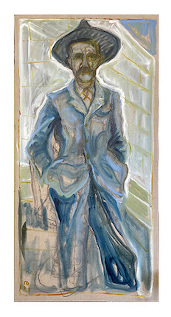 portrait with hands in pockets by Billy Childish contemporary artwork Painting