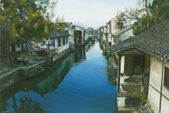 A Canal Town South of the Yangtze 1 by Mi Qiaoming contemporary artwork Painting