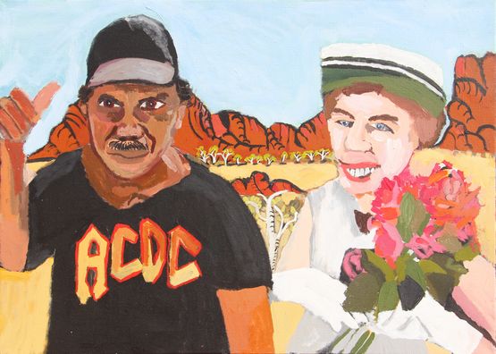 The Royal Tour Vincent and Elizabeth 3 by Vincent Namatjira contemporary artwork Painting