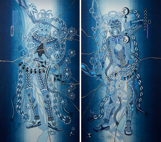 Vajrapani-A-UN-japan blue_ by Kohei Kyomori contemporary artwork Painting