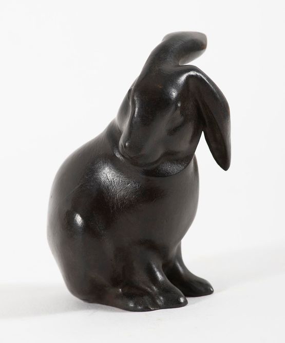 Lapin assis tete tournee by Edouard Marcel Sandoz contemporary artwork Sculpture