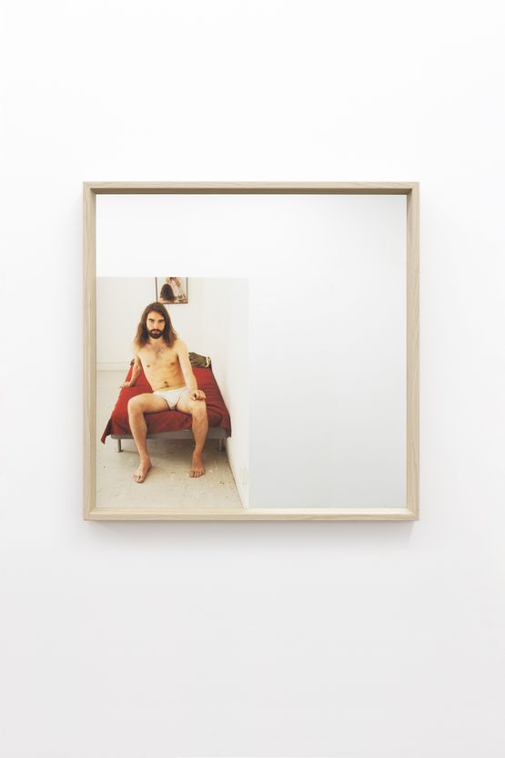 Rickard on the end of the bed with me in a skirt by Lyndal Walker contemporary artwork Works on Paper