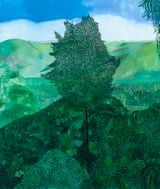 Landscape two trees by Sally Ross contemporary artwork painting works on paper