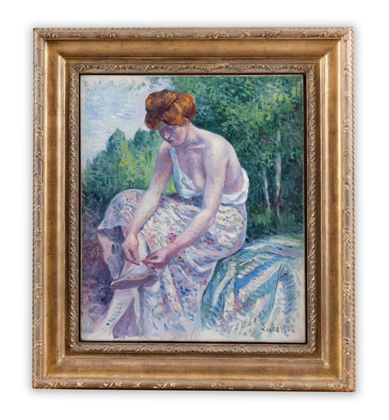 Moulineux Jeune femme otant sa sandale by Maximilien Luce contemporary artwork Painting