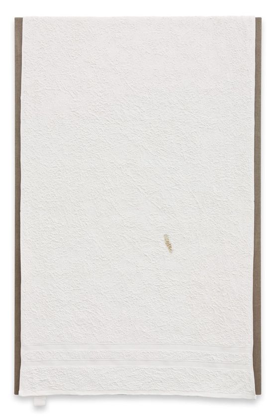 Two Stripe Bath Towel with Tag and Elongated Stain by Analia Saban contemporary artwork Painting