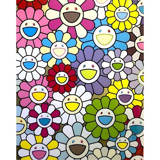 Small Flowers Painting Yellow White and Purple Colours by Takashi Murakami contemporary artwork Print
