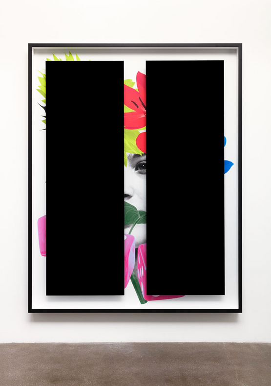 Black Bars Dejeuner No. 11 Girl with Sunflowers Lilies and Dice by Kathryn Andrews contemporary artwork Mixed Media