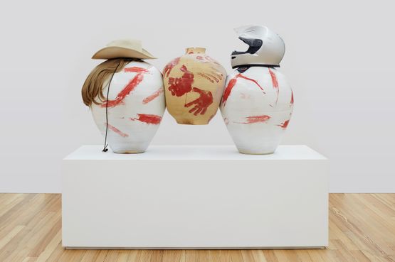 Two Americans Breaking a Persian Pot by Hadi Falapishi contemporary artwork Sculpture