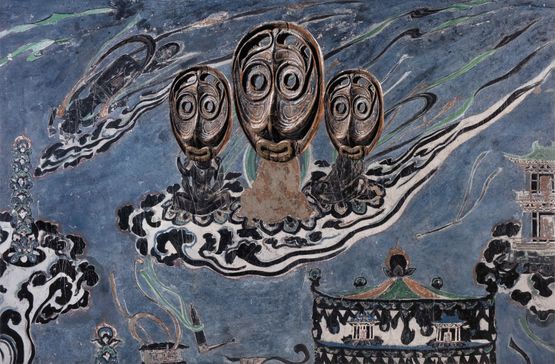 Evolution-Apsaras from the North Wall of Mogao Cave No. 321 Iatmul Canoe Prow Mask  321Iatmul  by Xu Zhen contemporary artwork Painting