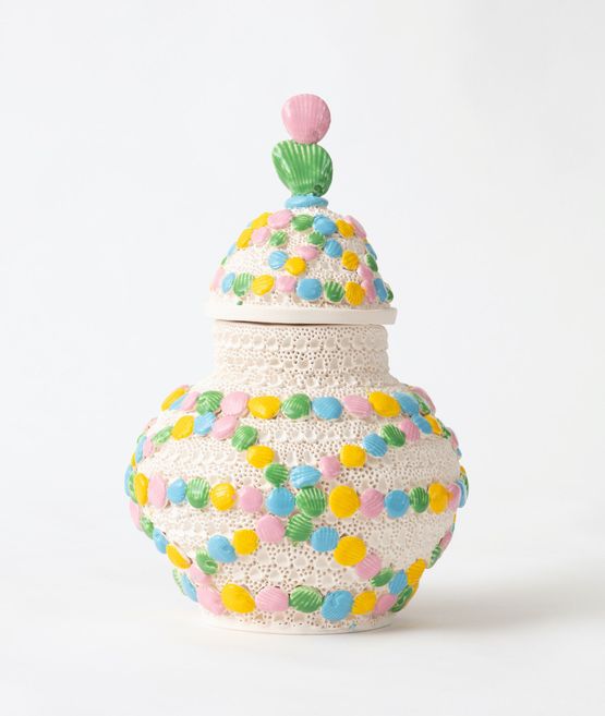 Lidded vessel with shell patterns by Glenn Barkley contemporary artwork Sculpture
