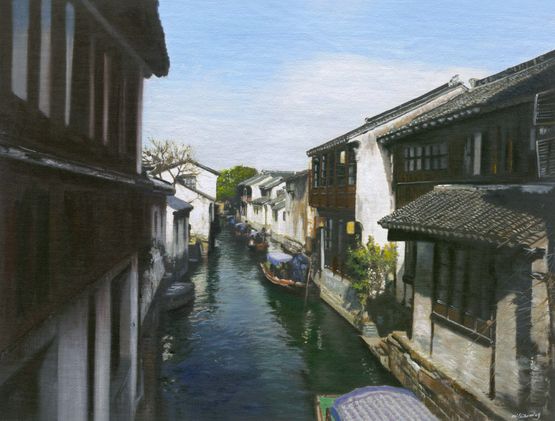 A Canal Town South of the Yangtze 3 by Mi Qiaoming contemporary artwork Painting