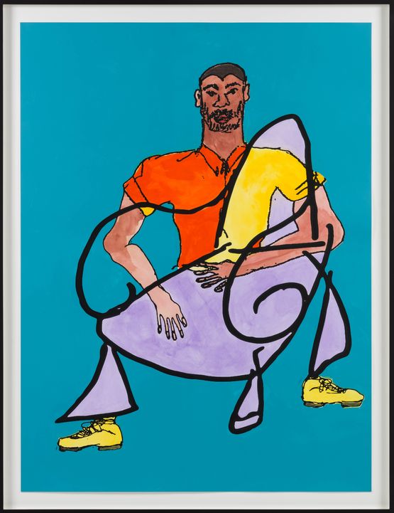 At Home - Man in Two Toned Shirt in Blue Room by Tschabalala Self contemporary artwork Painting