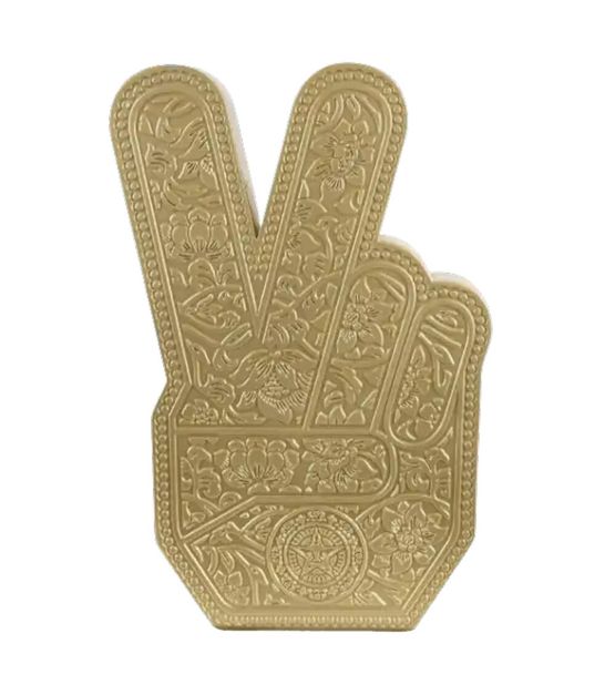 Peace Fingers Gold by Shepard Fairey contemporary artwork Sculpture