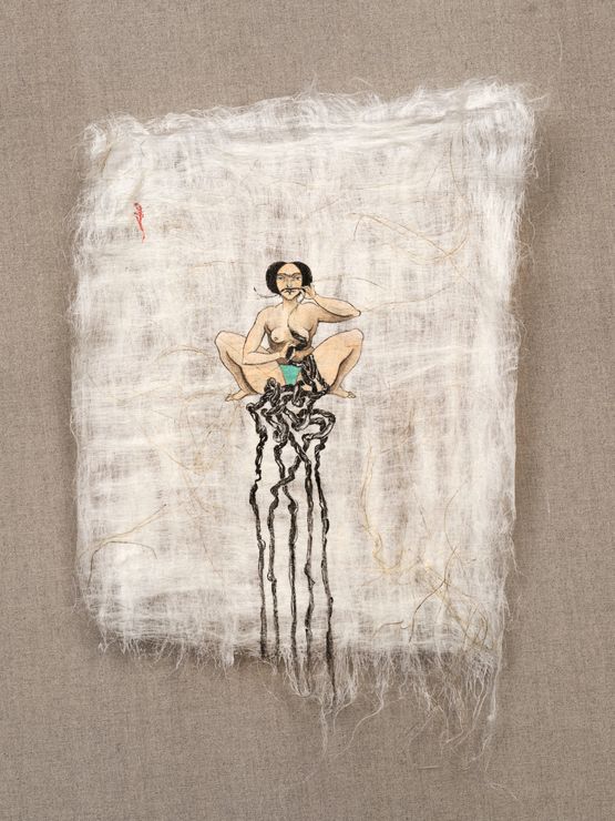 Moustache-gut-brain axis by Hayv Kahraman contemporary artwork Painting