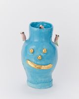 Blue Gold FacePot 3 Birds by Dan Mccarthy contemporary artwork sculpture