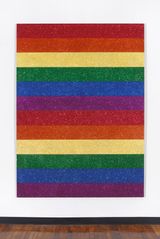 Double Rainbow Flag for Jasper in the Style of the Artists Boyfriend by Jonathan Horowitz contemporary artwork painting
