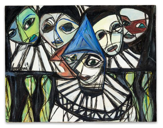 Pagliacci Clowns by Carol Rama contemporary artwork Painting