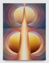 Split Orbs in yellow purple and blue by Loie Hollowell contemporary artwork painting works on paper