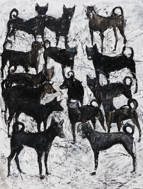 Bagaimana Kalau Anjing Bali 1How About Balinese Dogs 1 by Putu Sutawijaya contemporary artwork Painting
