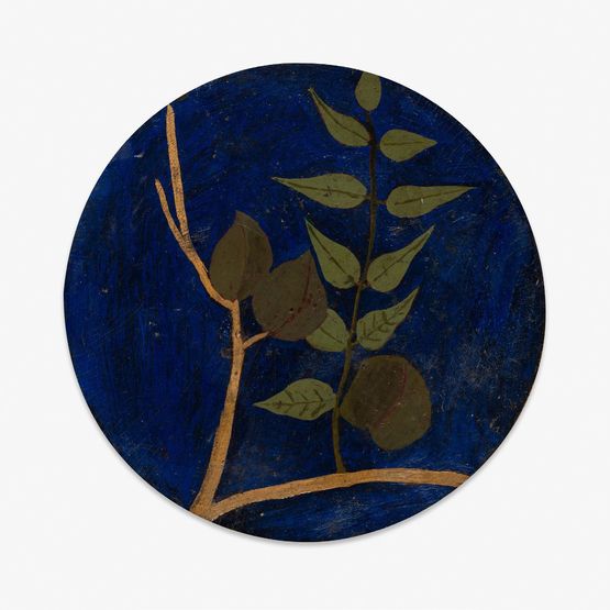 Untitled Green Leaves Royal Blue Background by Frank Walter contemporary artwork Painting