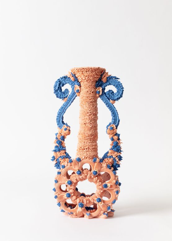 Suspiciously Beautiful Peach Perforated Urn by Ebony Russell contemporary artwork Sculpture