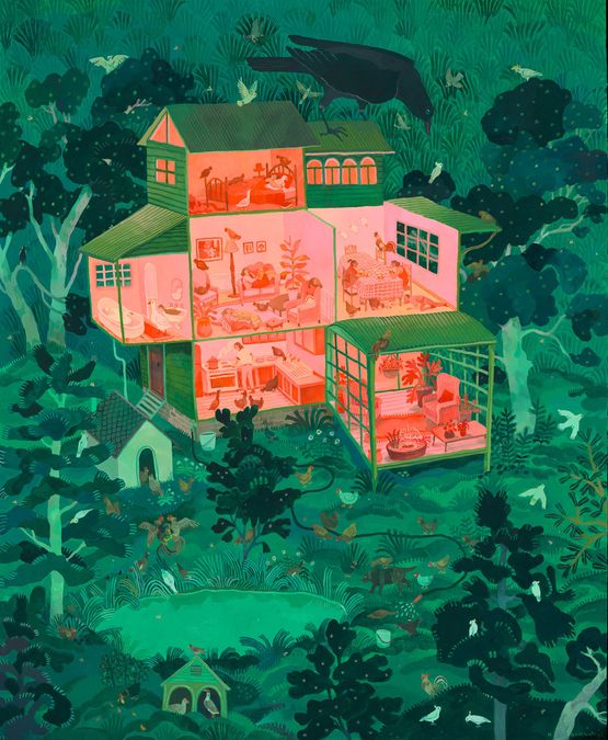 Too Many Chickens by Nicola Gower Wallis contemporary artwork Painting