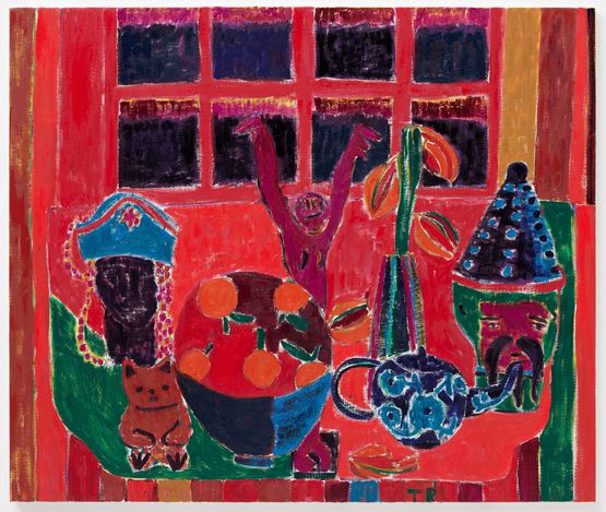 Laughing Cat Frankel and Mandarin by Tal R contemporary artwork Painting