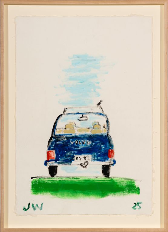 Old Volvo with tiny bird by Jenny Watson contemporary artwork Painting