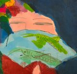 Girl with a Grasshopper Fan 2 by Walasse Ting contemporary artwork painting works on paper