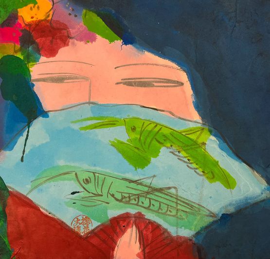 Girl with a Grasshopper Fan 2 by Walasse Ting contemporary artwork Painting