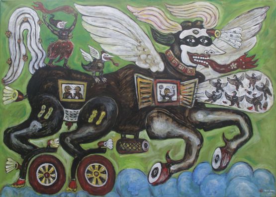 The Dance of the Angels within the Cosmic Balance by Heri Dono contemporary artwork Painting