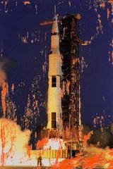 Apollo 11 Rocket III by Michael Kagan contemporary artwork painting works on paper