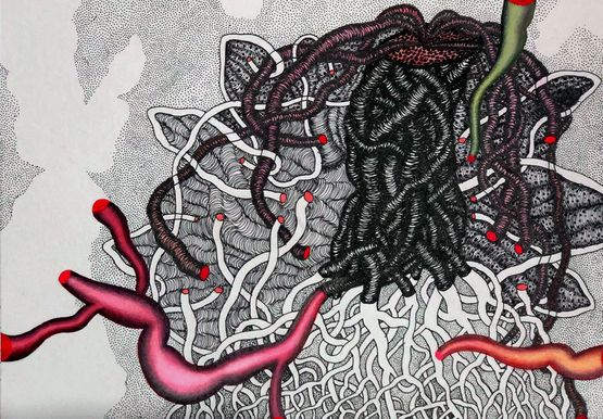Blooded flowerscape by Pakkiyarajah Pushpakanthan contemporary artwork Works on Paper