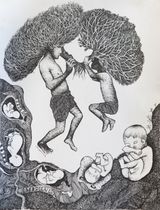 Go Back to Roots 20 by Joydeb Roaja contemporary artwork drawing painting works on paper
