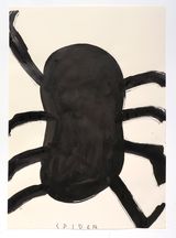Black Spider One Hooked Leg by Rose Wylie contemporary artwork drawing painting works on paper
