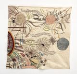 Roots blooms and leaves by T. Vinoja contemporary artwork textile