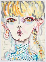 the kiss in her eyes - yr very hard to read - loose flow by Del Kathryn Barton contemporary artwork mixed media
