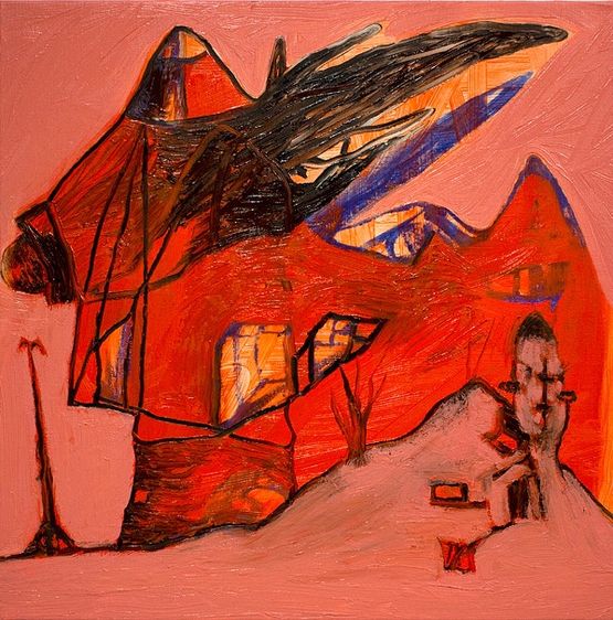 Red Landscape by Gareth Sansom contemporary artwork Painting