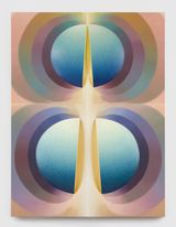 Split Orbs in teal purple pink and yellow by Loie Hollowell contemporary artwork painting works on paper