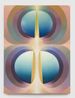 Split Orbs in teal purple pink and yellow by Loie Hollowell contemporary artwork Painting