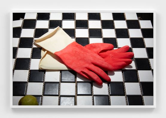 Red Rubber Gloves on Checkered Tile by Roe Ethridge contemporary artwork Print
