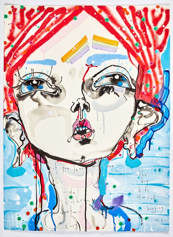 if you leave with me - the big kids started hugging me by Del Kathryn Barton contemporary artwork Mixed Media