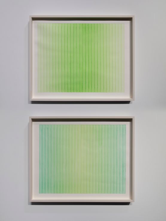Diptych Permanent green Permanent green and Phthalo green by Adam Barker-Mill contemporary artwork Painting
